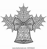 Christmas Coloring Pages Zentangle Mistletoe Adult Stress Patterned Bell Decorative Illustration Vector Shutterstock Footage Vectors Illustrations Music Search sketch template