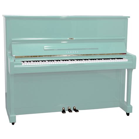 yamaha   studio upright piano polished st lucia blue reconditioned upright pianos