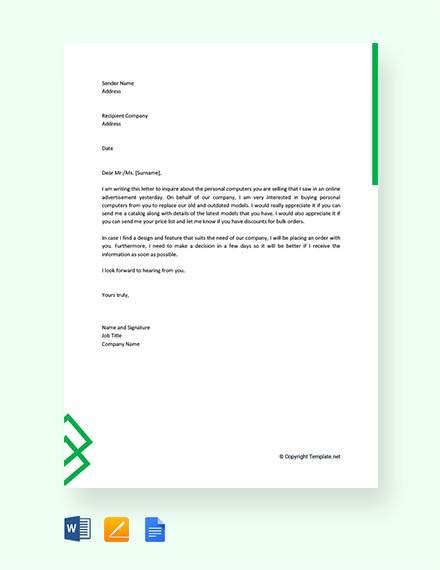 sample business enquiry letter templates   ms word