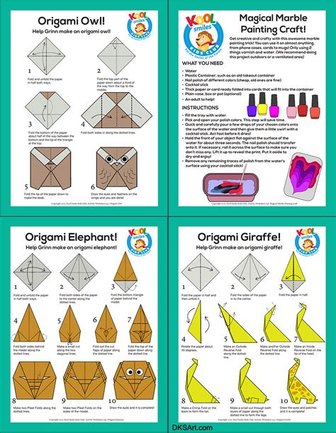 origami arts  crafts activity worksheets  children