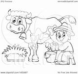 Cow Farmer Boy Milking Happy Clipart Lineart Illustration Vector Visekart Royalty Clip sketch template