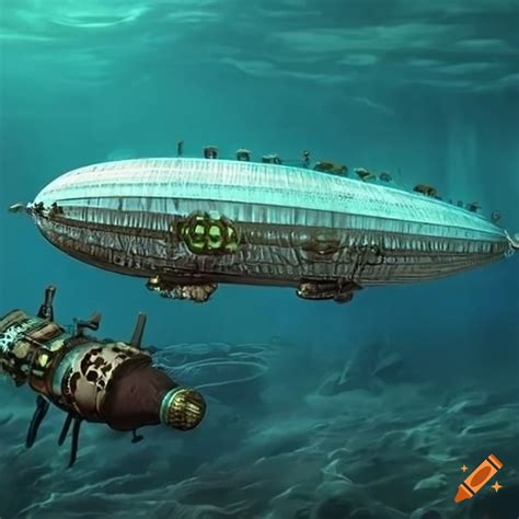 detailed steampunk underwater zeppelin  craiyon