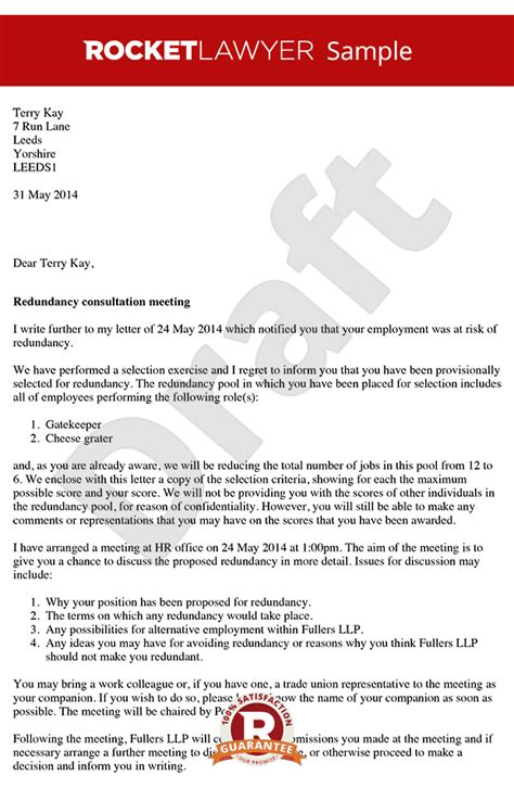 redundancy consultation letter arrange  redundancy consultation