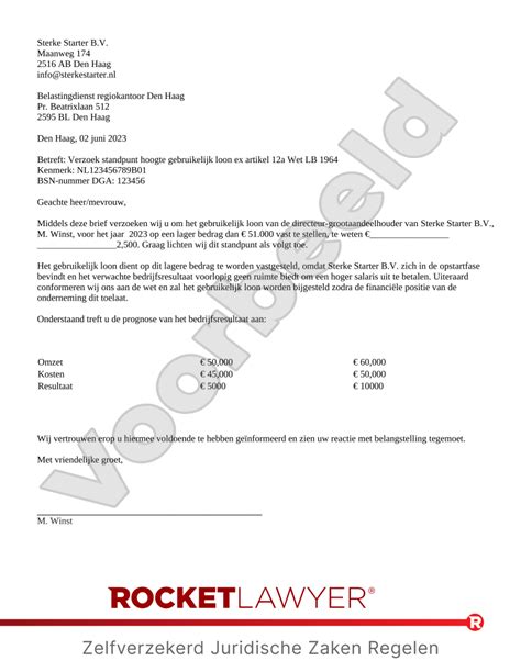 verzoek verlaging salaris dga  model