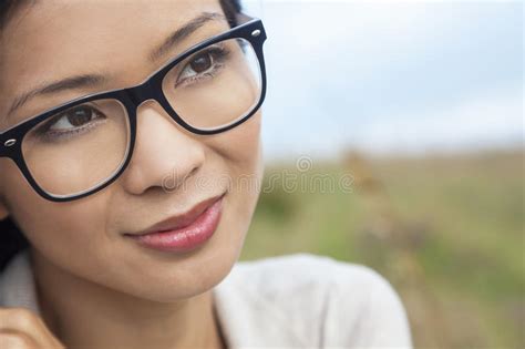chinese asian woman wearing glasses stock image image of calm serene 45702185