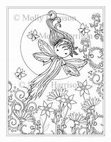 Coloring Pages Whimsical Fairy Molly Harrison Books Flying Adult Flower Mermaid Sheets Fairies Book Brown Printable Kids Mermaids Template Halloween sketch template