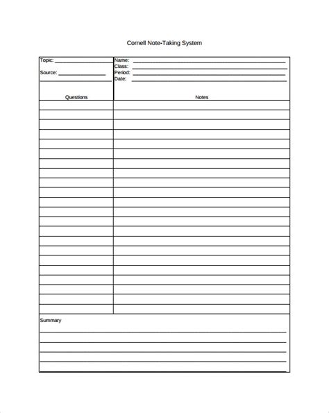 printable note  templates   cornell note