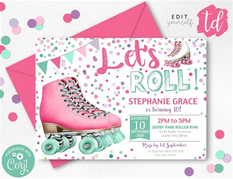 roller skate invitation roller skate party invitation roller etsy uk