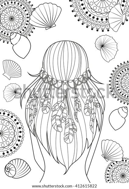 pattern  coloring book  adults  size girl  feathers