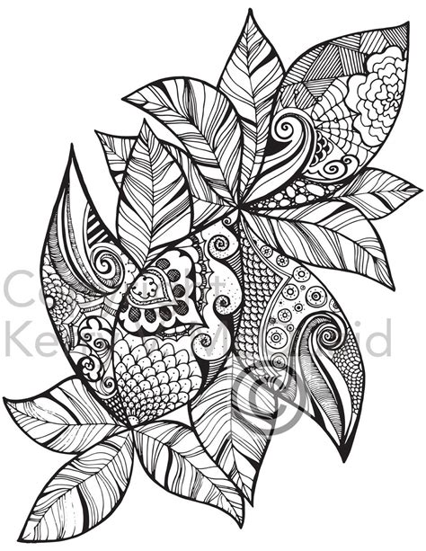 instant   coloring page hand drawn leaf patterns etsy