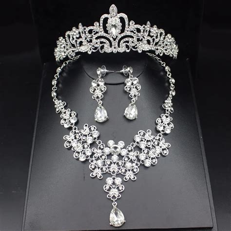 sparkling silver wedding bridal jewelry sets  women prom wedding jewelry accessories bridal