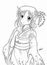 Coloring Pages Kimono Lineart Kyoko Kimonos Anime Adult Girl Drawings Girls Print Aoi Deviantart Draw Drawing Cartoon Choose Board sketch template