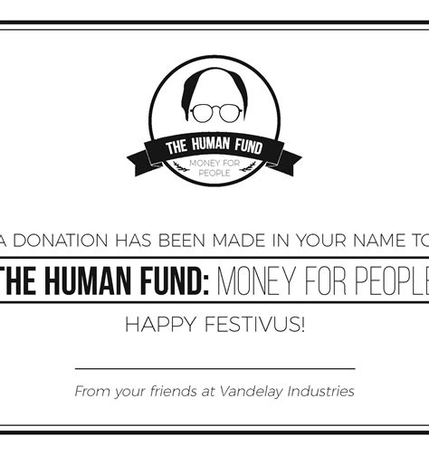 human fund gift certificate donation     card