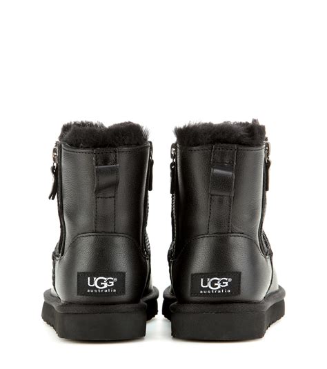 ugg classic mini double zip leather ankle boots  black lyst