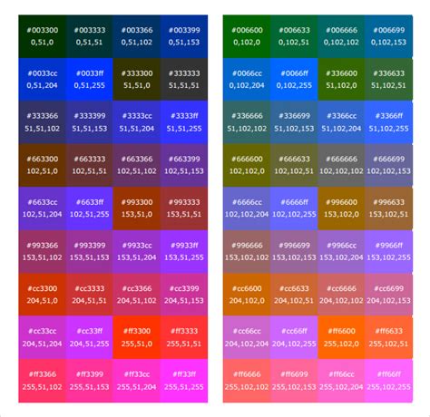 sample html color code chart  documents