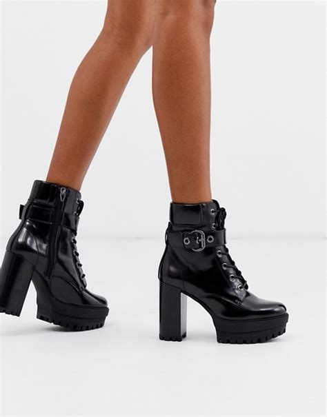 Bershka Buckle Detail Heeled Boots In Black Asos
