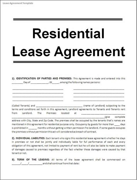printable sample  lease agreement template form real estate forms