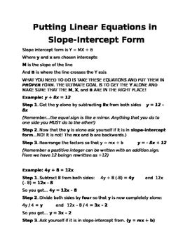 putting linear equations  slope intercept form worksheet  daniel smith