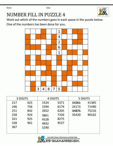 number fill  puzzle  printable   level