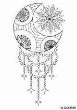 Coloring Pages Moon Sun Mandala Adult Bohemian Zentangle Vector Fotolia Printable 123rf sketch template