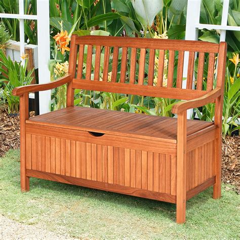 gymax  storage bench deck box solid wood seating container tools