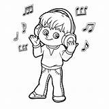 Listening Music Coloring Boy Book Headphones Little Children Color Activity Drawings sketch template