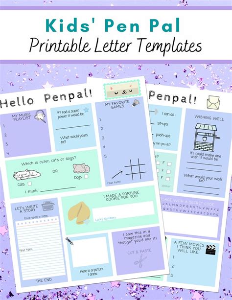 pal printable  kids  pal template  pal set etsy penpal