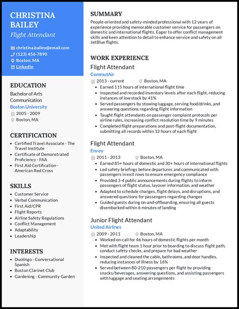 flight attendant resume sample  experience