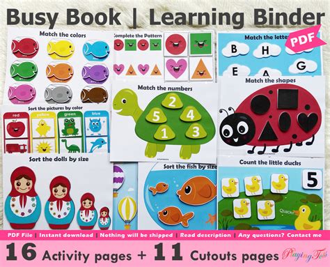 toddler busy book printable learning binder educational etsy