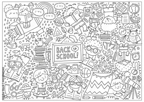 big coloring page   school vector print  doodle style big