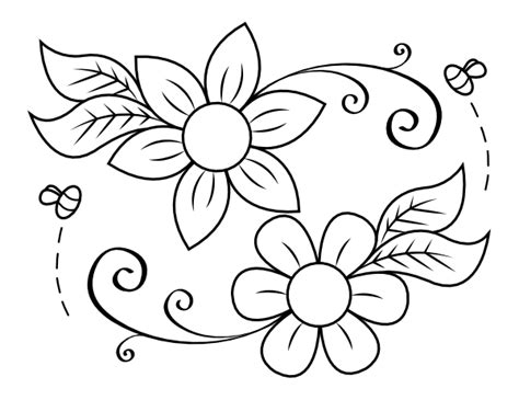 printable flowers  bees coloring page