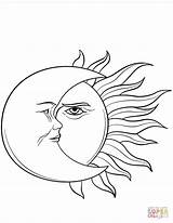 Coloring Moon Sun Pages Printable Paper Drawing sketch template