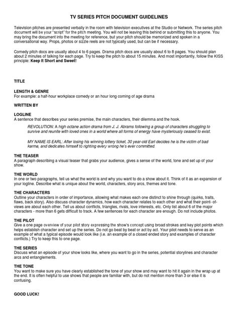 tv series pitch document guidelines television programs plot