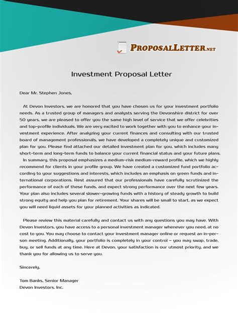 pin  investment proposal letter