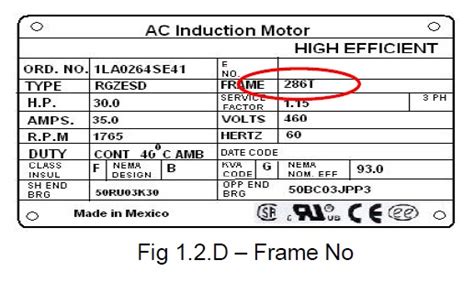 power systems loss electric motor frame size standard specifications