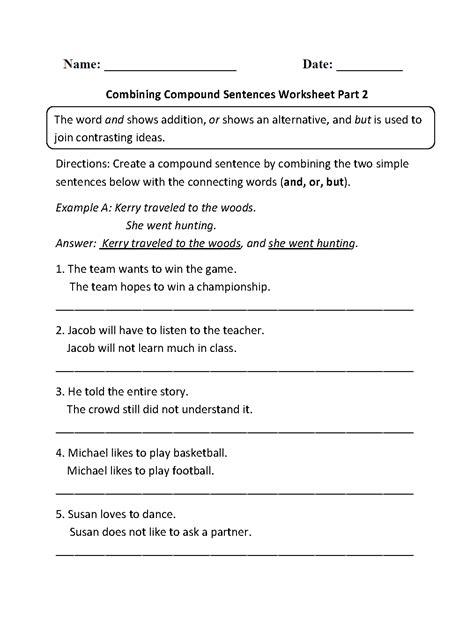 compound sentences worksheets combining compound sentences worksheet