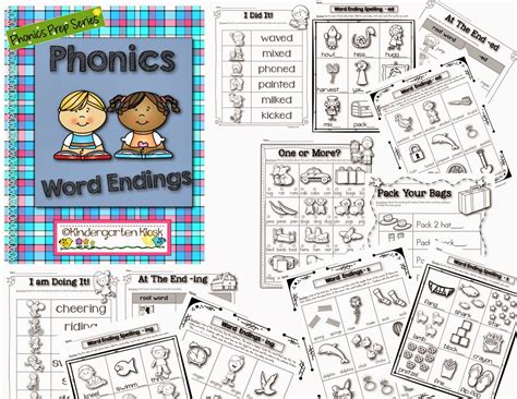 kindergarten kiosk word endings worksheets