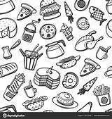 Utensilios Animados Alimentos Chatarra Patrones Lineal Desayuno Fisuras Zentangle sketch template