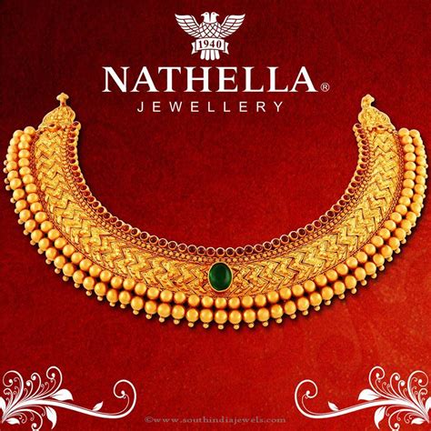 gold antique choker necklace  nathella south india jewels