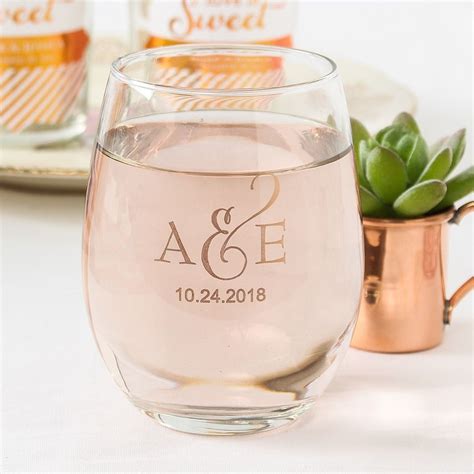 Personalized 9 Oz Stemless Wine Glass Wedding Favors Wine Glasses