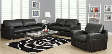 Black Bonded Leather Match Sloped Back Living Room Set