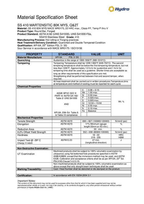 material specification sheet docsity