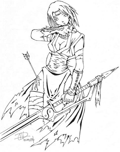 anime female warrior pages coloring pages