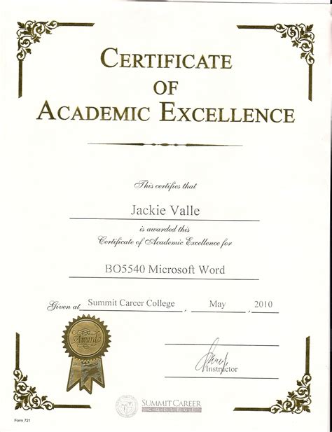 certificate  academic excellence template excel templates