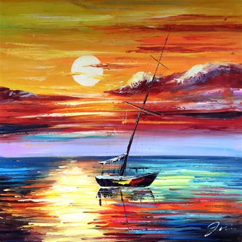 schilderij bootje op kleurrijke zee te koop  betaalbarekunstnl