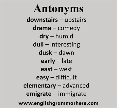 english antonym words list english grammar