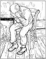 Gogh 1890 Treurende Pintar Sheets Ausmalbilder Malvorlage Volwassenen Sorrow sketch template