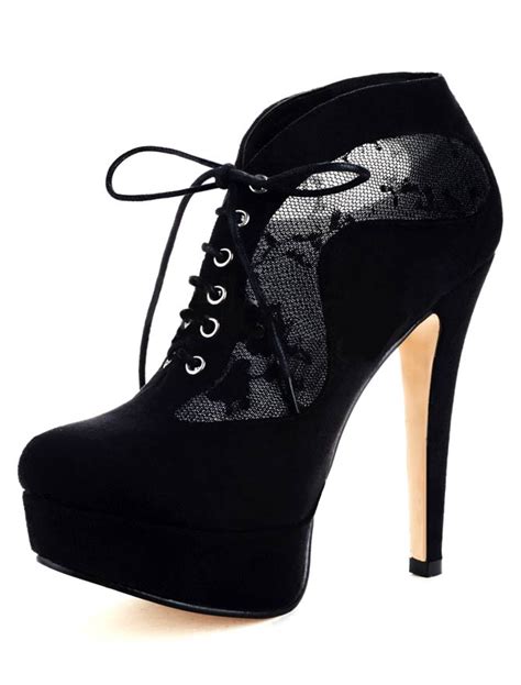 black lace up sheepskin suede high heel booties for women shoes post