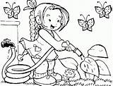 Coloring Garden Pages Watering Kids Girl Flower Little Drawing Tools Gardening Plant Utensils Kid Preschool Kitchen Construction Print Printable Flowers sketch template