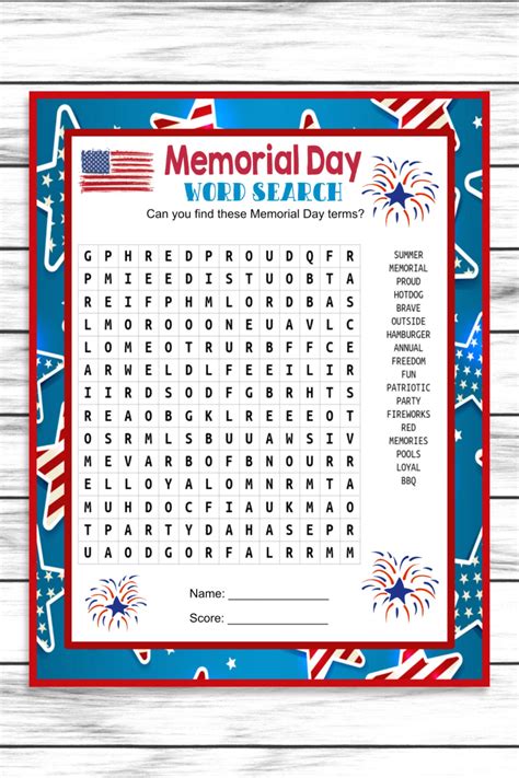 printable memorial day word search printable word searches